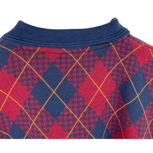 Tribute Mens SIze Large Long Sleeve Collared Polo Shirt Argyle Design Blue Red - Picture 5 of 8